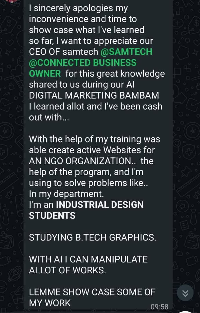 Participant testimonial screenshot