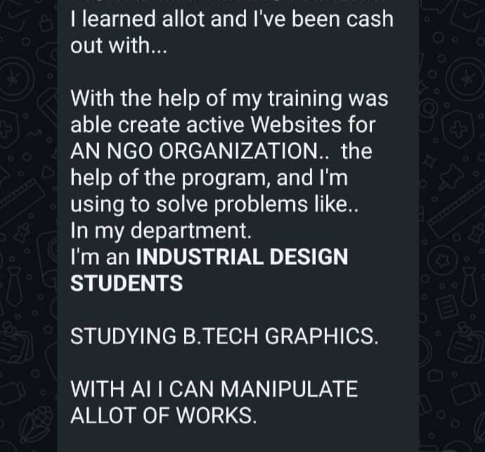 Participant testimonial screenshot